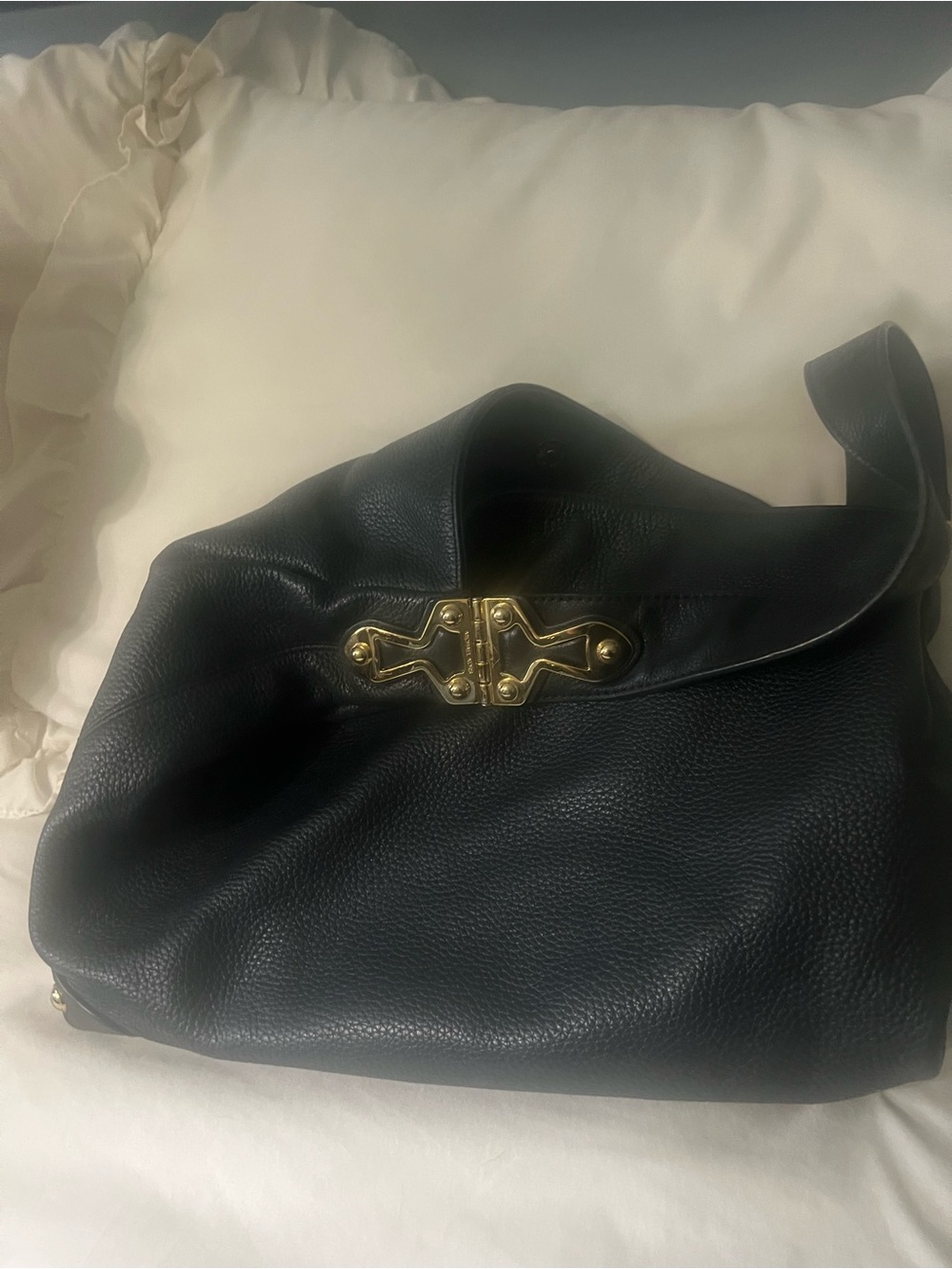 Michael Kors Black Pebbled Leather Hobo with Gold-Tone Lock